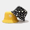 Zweiseitiger Fischerhut im koreanischen Stil mit Gänseblümchen-Print und kurzem Schirm für Frühling und Herbst