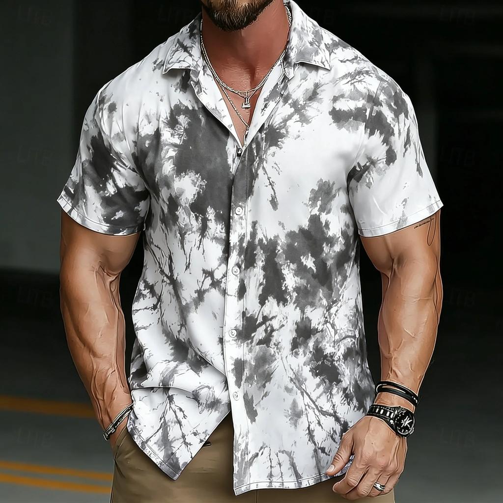 Trendy Tie-dye Short Sleeve Shirt, Casual Summer Fashion for Men