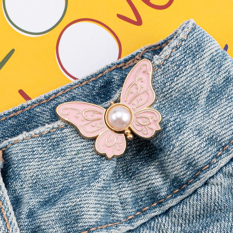 2Pcs Pearl Butterfly Adjustable Pant Waist Tightener Jeans Alloy Button No Sewing Required Easy To Install Accessory Pins