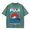 2026 Vintage Washed Black Fuji Mountain Graphic T Shirt Japanese Retro Sunrise Landscape Print Oversized Casual Short Sleeve Tee