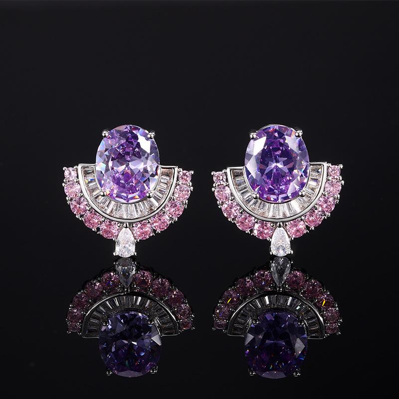 Jewelry Vintage Earrings Zircon Earrings Premium S Silver Needle Imitation Red Corundum Pigeon Blood Red Yellow Pink Zircon Earrings Female