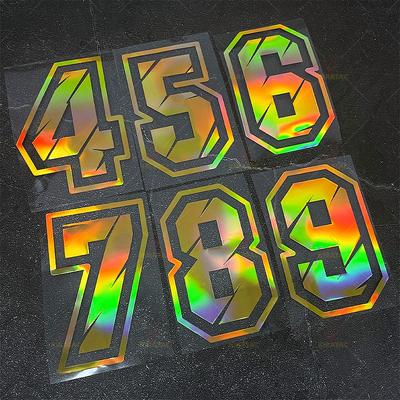 2pc Gold Laser Motocycle Number Sticker Waterproof for Helmet Fender Fairing Car Front Window Bicycle Body Universal Vinyl Decal