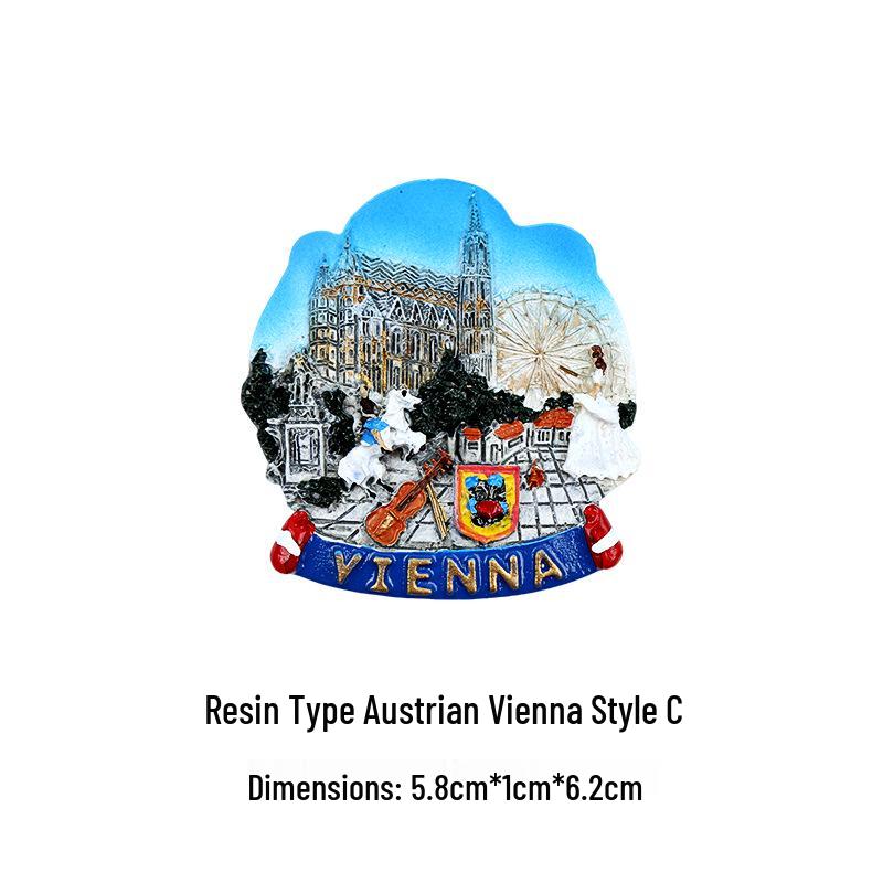 Austrian 3D Resin Fridge Magnet - Vienna & Salzburg Creative Souvenir