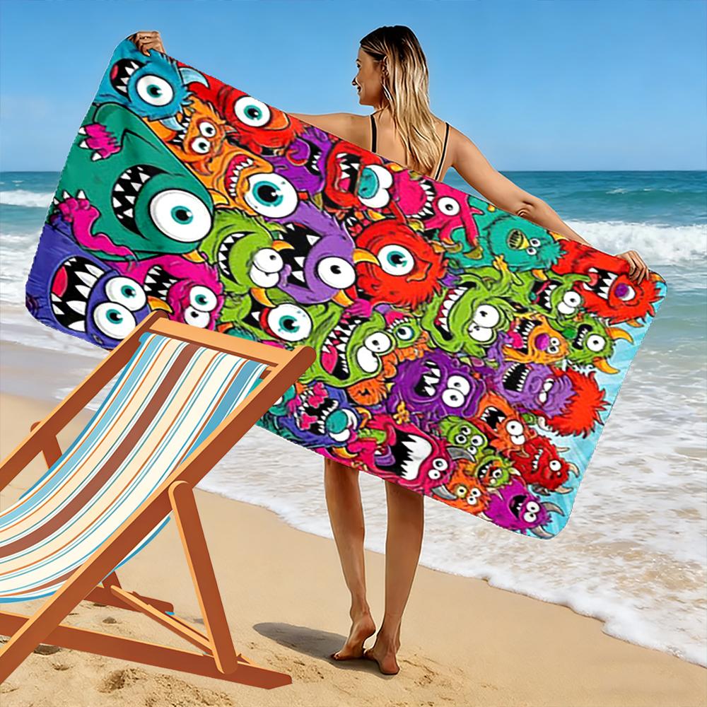 Colorful Cartoon Monsters Design Beach Towel Beach towel quick-drying for travel outdoor sports jogging beach and swimming