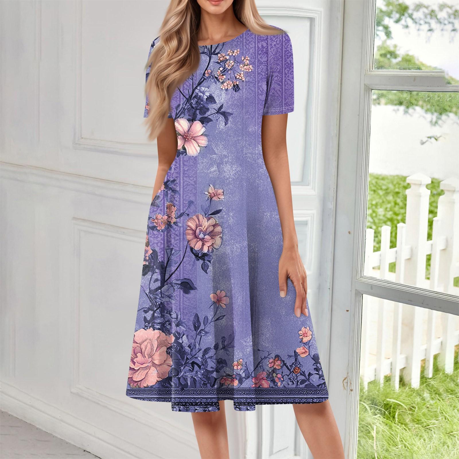 

Женское свободное повседневное и модное платье с круглым вырезом и короткими рукавами, средней длины с принтом XXL синий