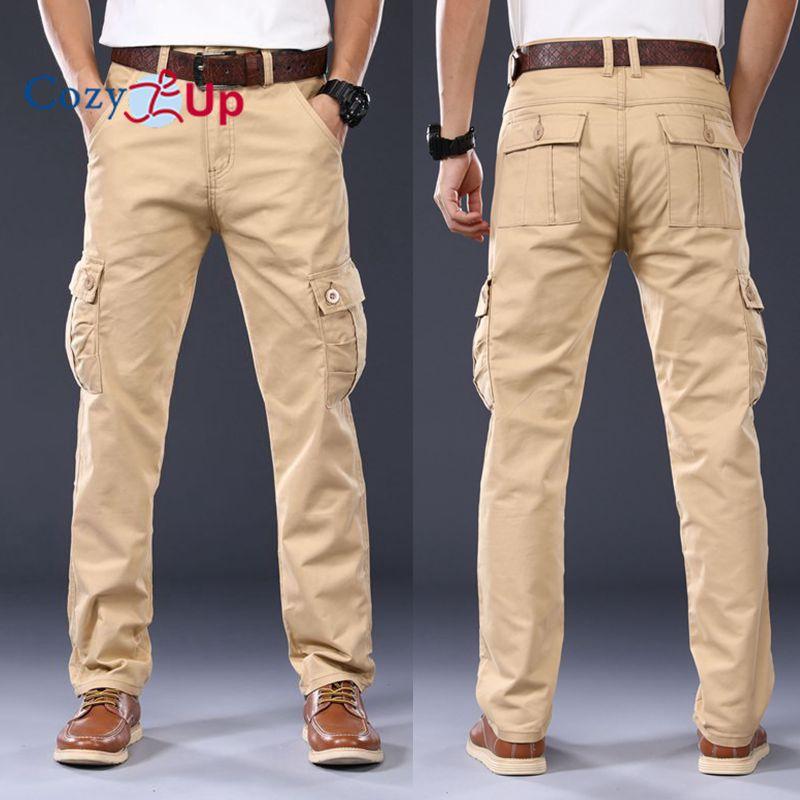 Cozy Up Solid Color Loose Men's Straight Casual Pants 6 Pocket Cargo Pants