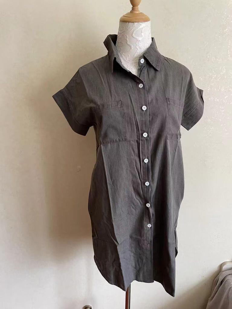 Trendy European & American Bestseller: Short-Sleeve Slimming Denim Midi Dress