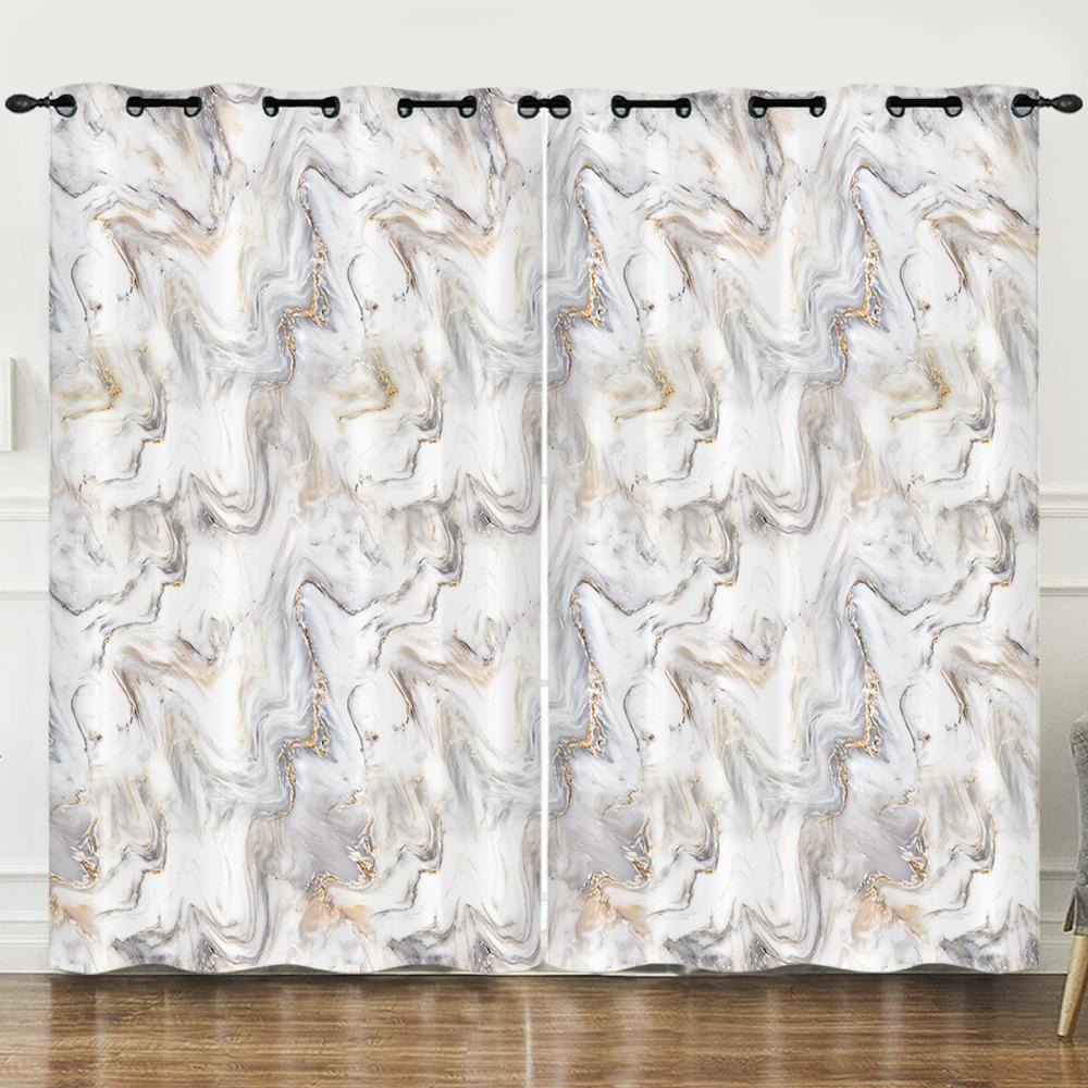 Curtains Wind Marble Texture Bedroom Curtains Digital Printing Blackout Curtains No Punching