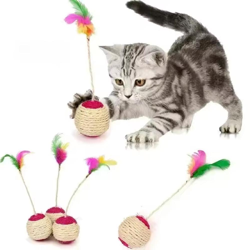 1PC Huisdier Kat Speelgoed Kleurrijke Veer Deken Bal Klauwen Slijpen Interactieve Speelbal Kat Speelgoed Sisal Shuttlecock Bal