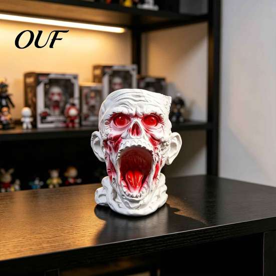 Halloween Gift for Friends Gothic Skull Pen Holder, Realistic Zombie Head Makeup Brush Organizer, Large Capacity Desktop Creative Pencil Storage