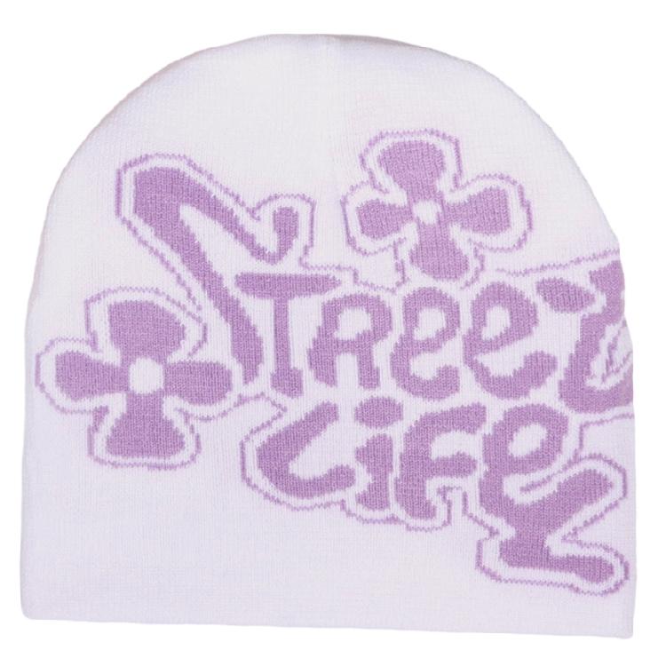 

HipHop Acrylic Fibre Skull Cap Jacquard Letter Design Warm Unisex Brimless Hat For Outdoor Activity and Music Festival белый