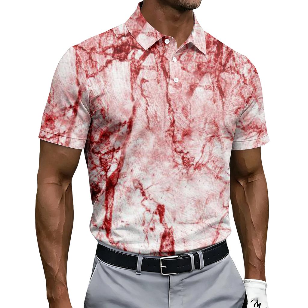 Men's Short Sleeve Polo Shirt Halloween Print Button Down Casual Fit Breathable Lightweight Fabric Classic Collar Summer Top