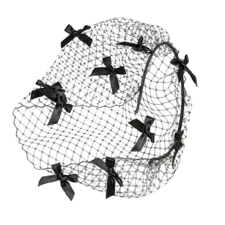 Black Birdcage Veil Fascinator Hairband With Bows Detail Wedding Hair Accessory Retro Theme