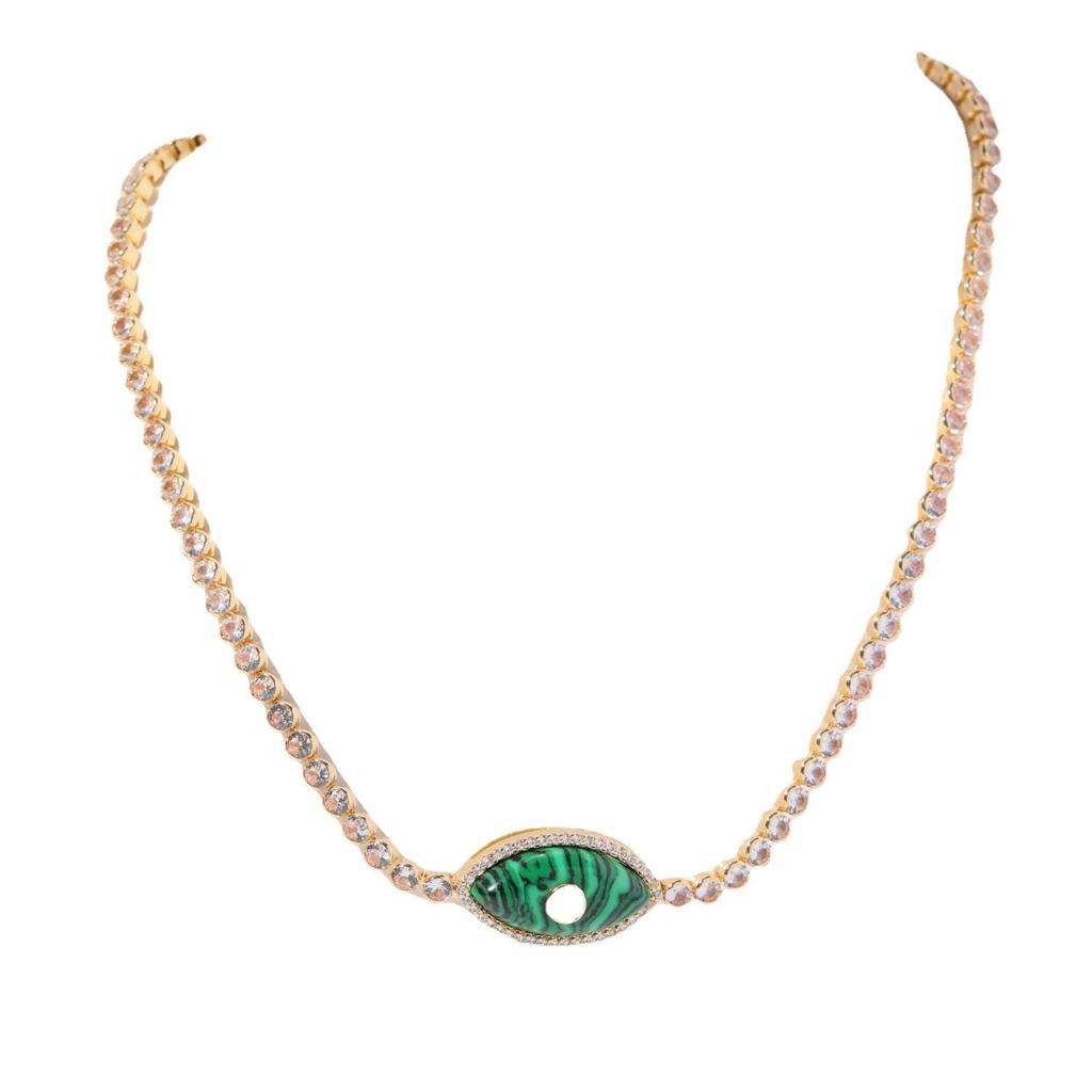 Devil's Eye Gold-Plated Necklace & Bracelet Set with Zirconia Stone, 18K Stainless Steel, European & American Style.