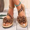 Fashion Bowtie Decor Flat Sandals for Women Plus Size Leopard Thick Sole Non Slip Slippers Summer Light Comfort Platform Beach Slides