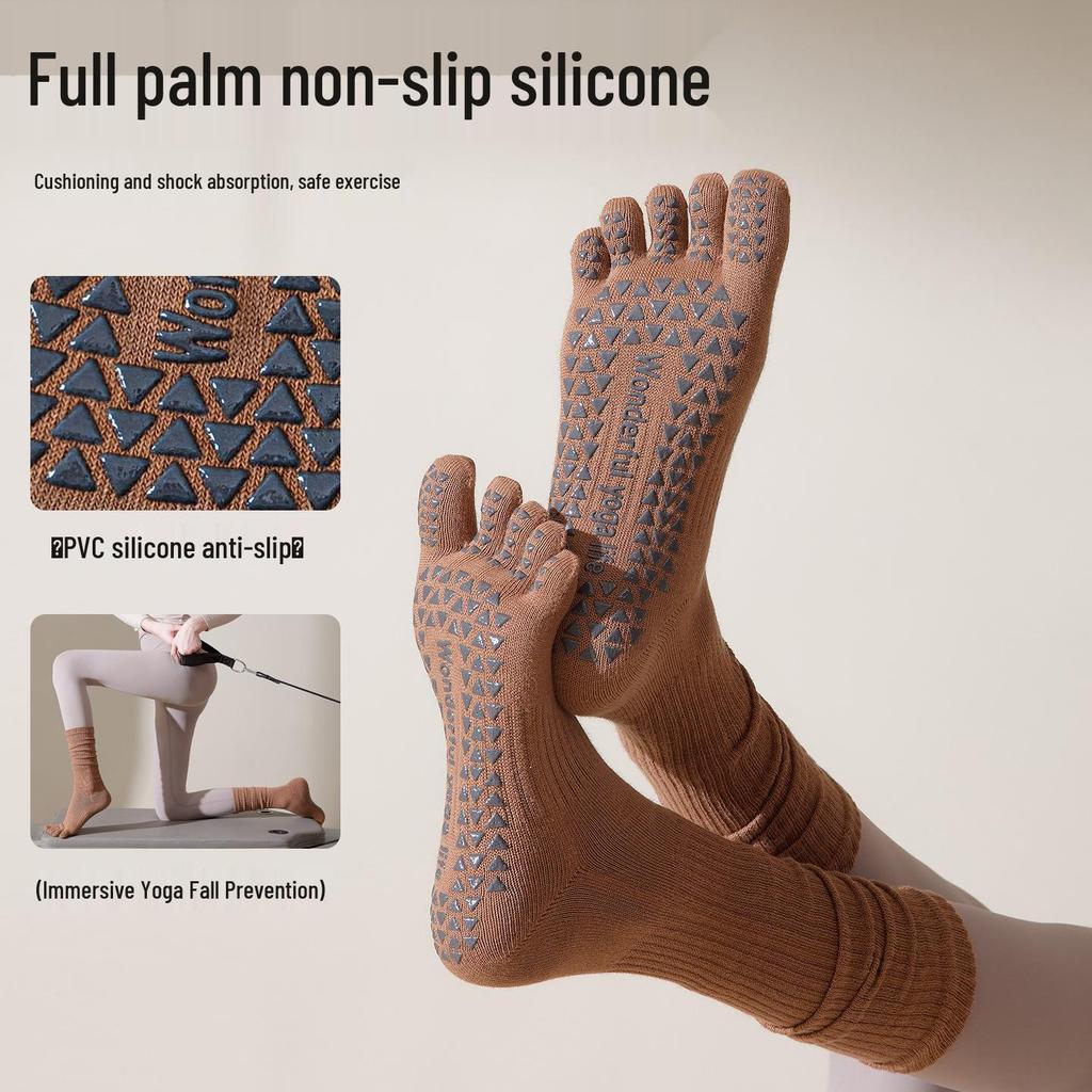Vijf-Teen Antislip Over-de-Knie Pilates & Yoga Sokken voor Dames - Herfst/Winter Fitness Stijl