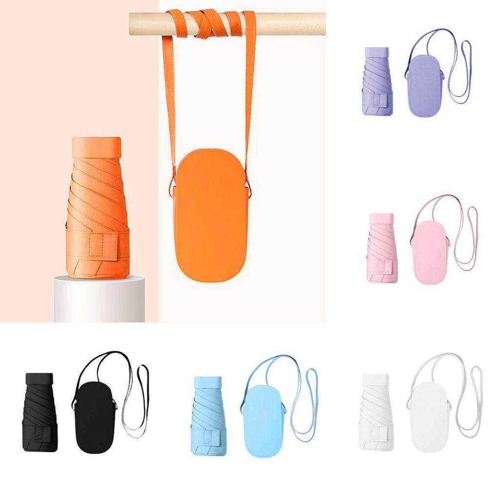 Five Fold Portable Sunshade Umbrella Sling PU Leather Case Hand Operated Parasol Travel
