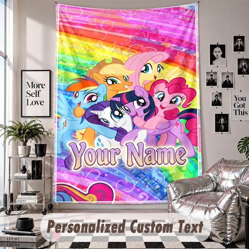 Wall Hanging Tapestry With Custom Name & Text, My Little Pony Decorative Tapestry For Bedroom