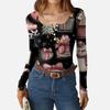 Women's Casual Fashion Christmas Print Button Long Sleeve Top