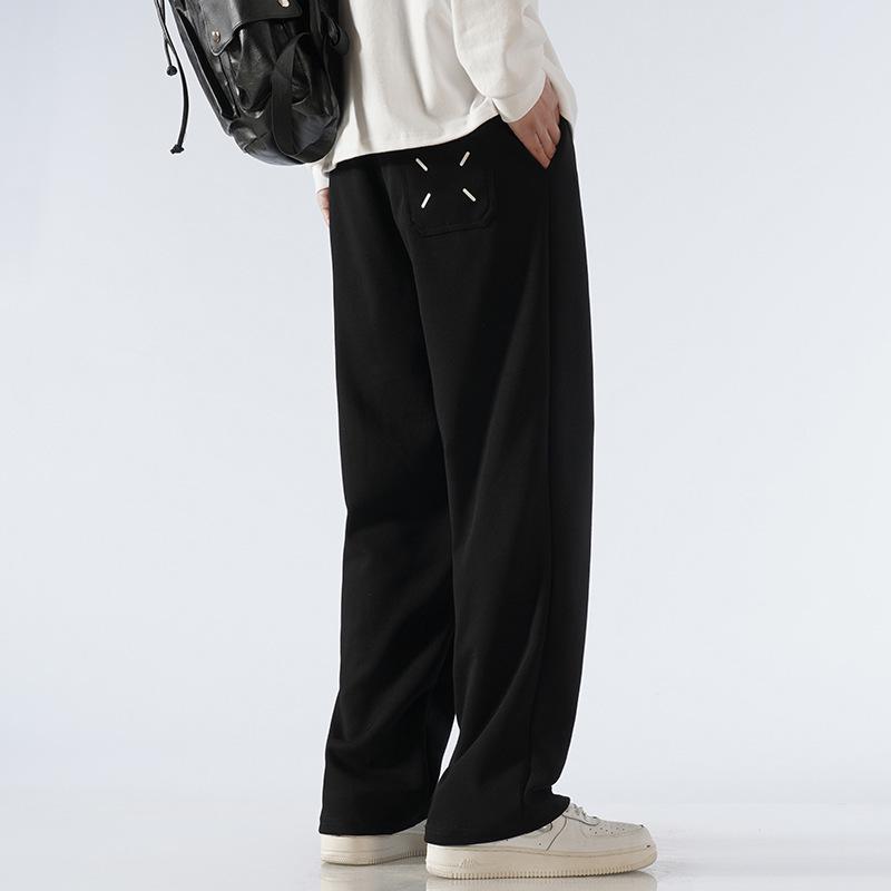 Men's Fleece-Lined Wide-Leg Casual Sweatpants for Autumn and Winter
