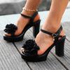 Fashion 2025 Summer Plus Size Women's Platform Sandals Outdoor Floral High Chunky Heels Buckle Strap Sandals for Versatile Party Dress
