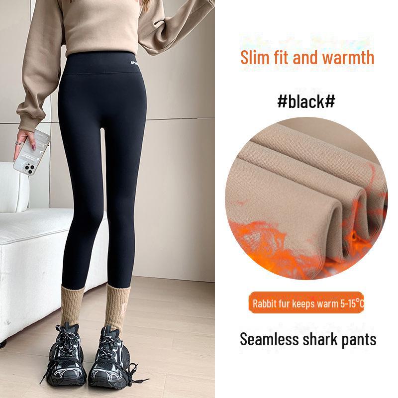 

Женские штаны для йоги с высокой талией, бархатной подкладкой и принтом букв - Теплые штаны Барби из меха кролика на осень/зиму Small