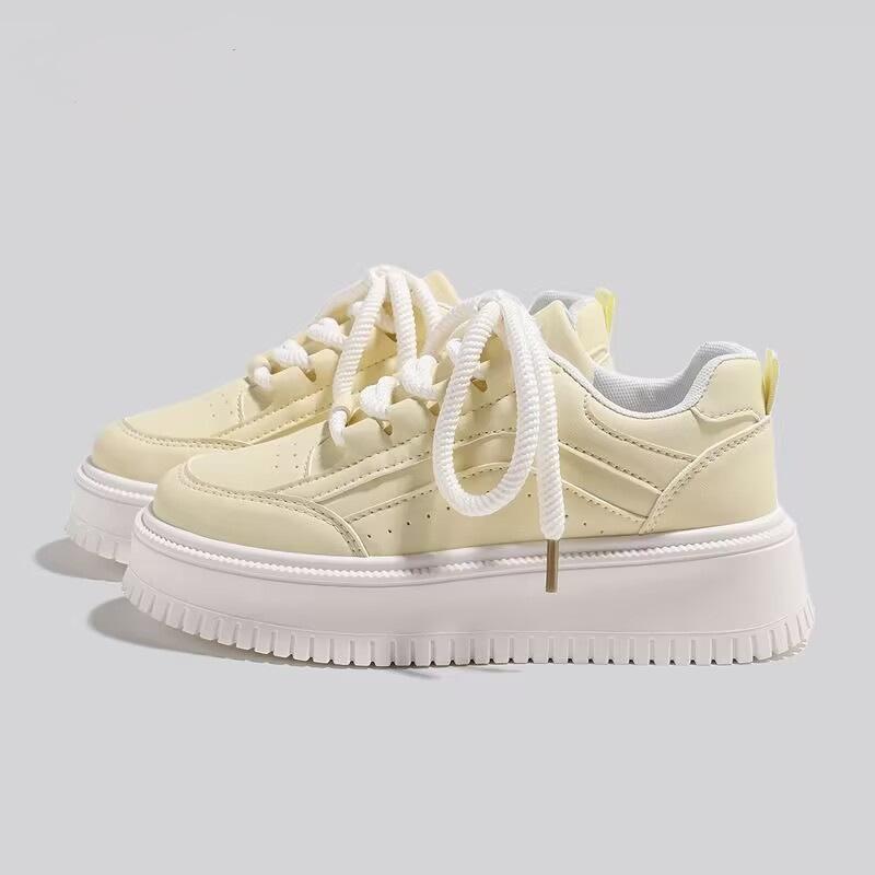 

Thick-soled autumn new Korean heightening muffin bottom student leisure sports board shoes 35 светло-желтого