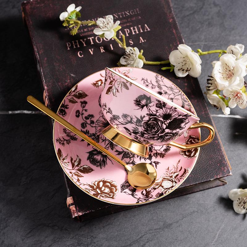 European Luxury Gold-Rim Bone China Coffee Cup - Four Seasons Ink Design