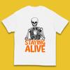 Staying Alive Funny Skeleton Trendy Coffee Halloween Skull Vintage Coffee Lovers Kids T Shirt
