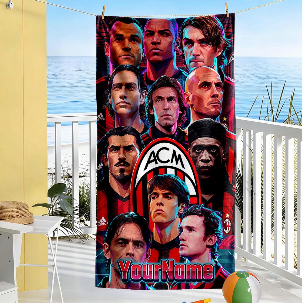 Ac Milan Customize Your Name Beach Towel Quick-Dry Soft Microfiber Suitable for Sports Travel Swimming Yoga Bathroom Beach And Pool