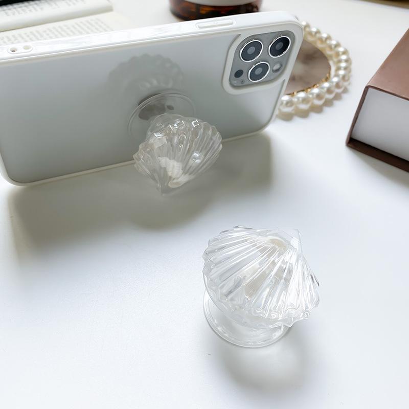 Simulation Transparent Shell Mobile Phone Airbag Bracket Conch Pearl Paste Retractable Portable Desktop Lazy Support Frame