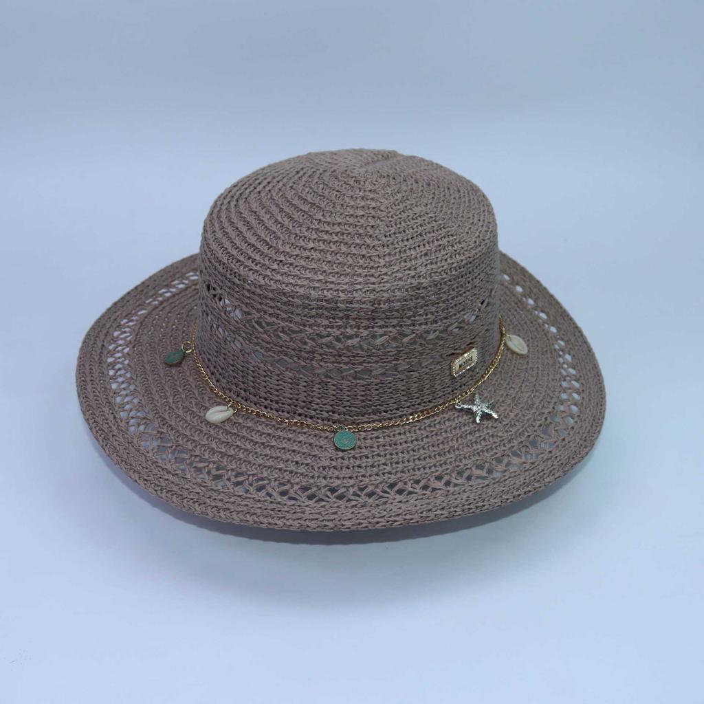 New straw hat hand-woven hollow flat-top straw hat women's summer vacation sunshade sunscreen hat