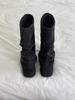 Cashmere niche suede pleated trouser tube boots women's medium tube stacking boots square head western boots knight boots