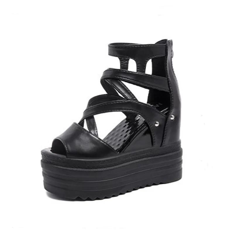 Keilabsatz Sandalen Dicke Sohle Mode Höhensteigerung Kreuzriemen Fischmaul Damenschuhe Freizeit Sandalen