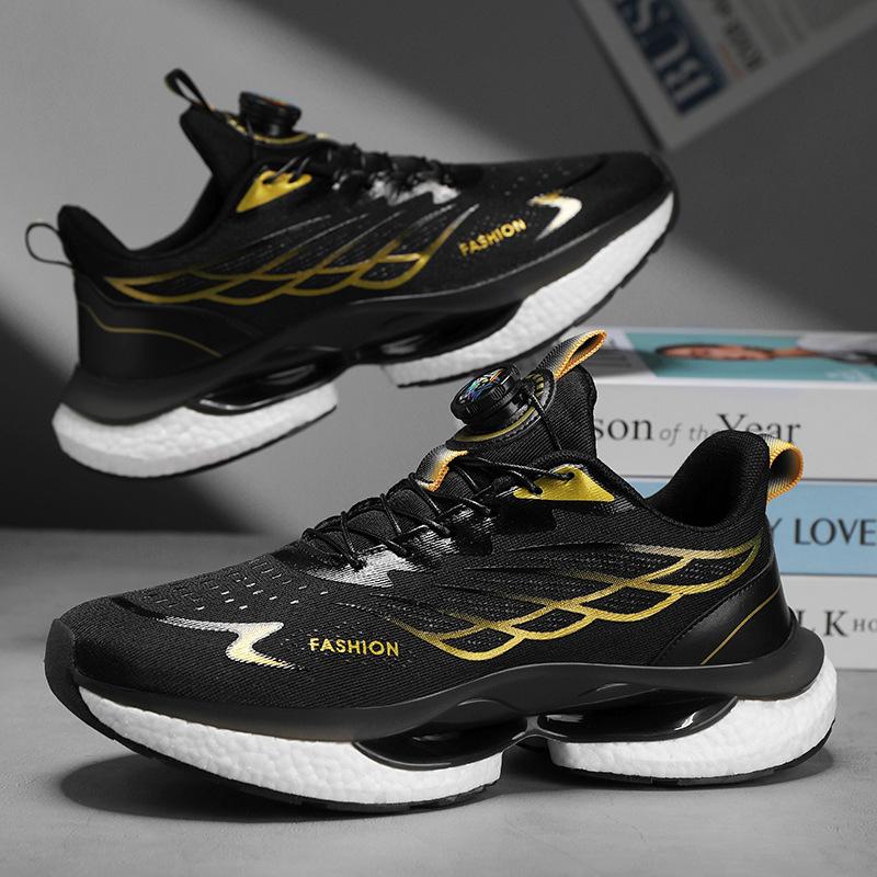 2025 New Men's Summer Rotating Button Running Sneakers Men's Breathable Thick-soled Popcorn Cushioning Running Shoes