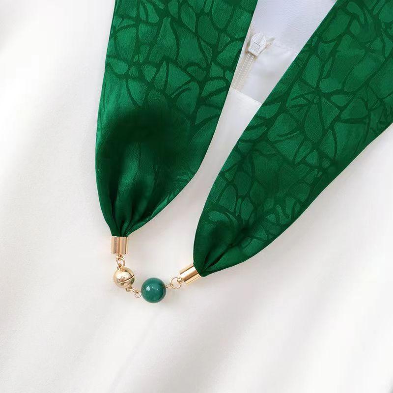 National Style Fragrant Cloud Yarn Magnetic Buckle Necklace Silk Scarf Women'S Summer Pearl Collarbone Chain Versatile High-End Scarf Neck Protection