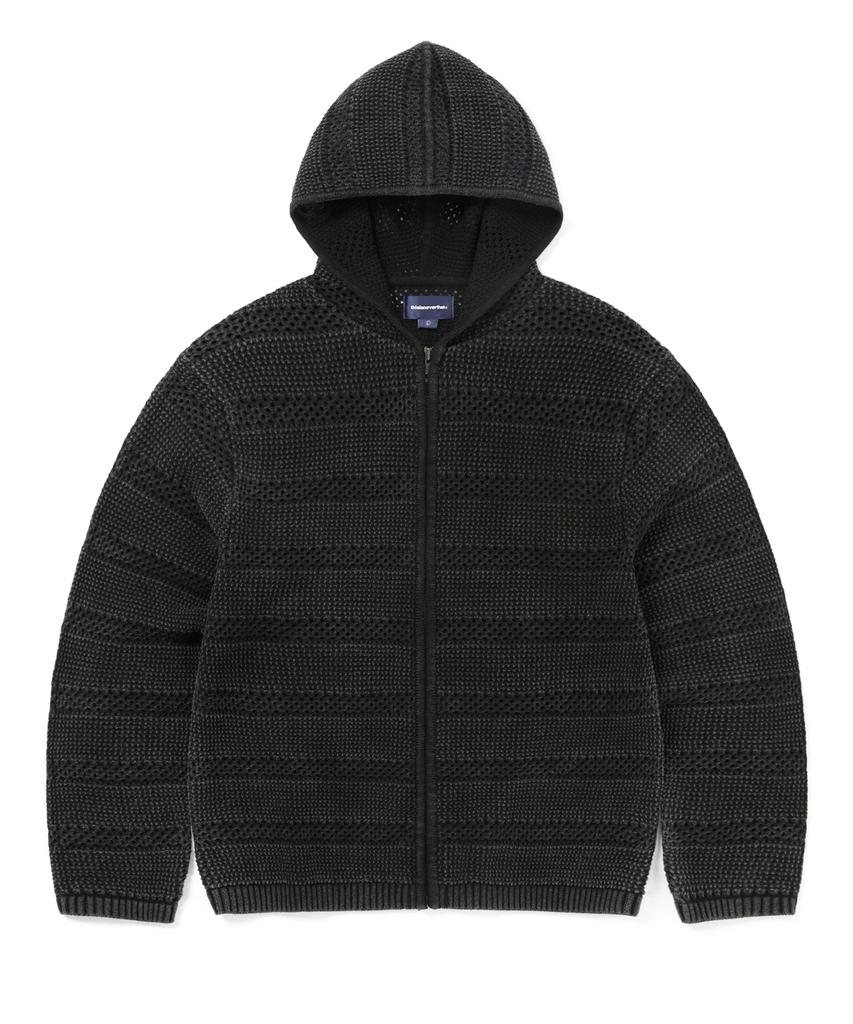 Thisisneverthat Crochet Knit Zip Hoodie Washed Black