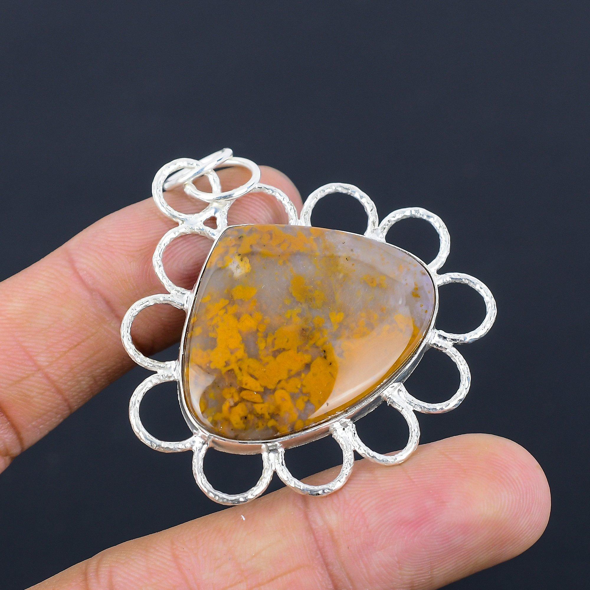 Sisters Day Sale Plume Agate Stone 925 Silver Bezel Handmade New Pendant Jewelry