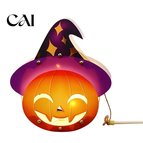 Indoor Festive Atmosphere Props Halloween Lantern Craft Set for Kids, DIY Handheld Paper Pumpkin Ghost Battery Operated LED Lights with Light Trick or