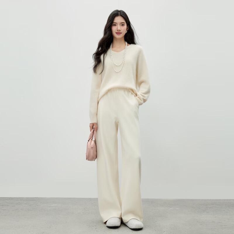 Qiushui Yiren Women's V-Neck Wool Blend Brushed Knit Sweater