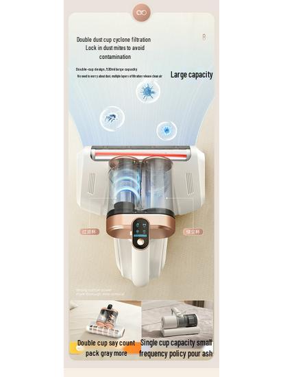 Kabelloser Handstaubsauger mit doppeltem Staubbehälter und Ultraschall-UV-Sterilisation zur Milbenentfernung