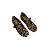 Sheepskin Version~ Niche Retro Round Head One-word Buckle Light Mouth Suede Leopard Print Mary Jane Women's Shoes Versatile Single Shoes Women's Tide