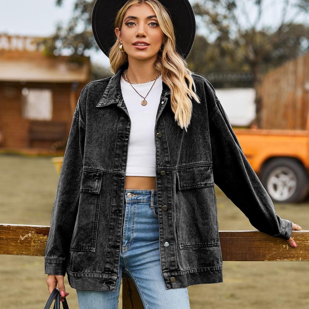 Autumn Women's Long Sleeve Denim Jacket Fashion Loose Versatile Mid-Length Jeans Coat Casual Clothing S-2XL