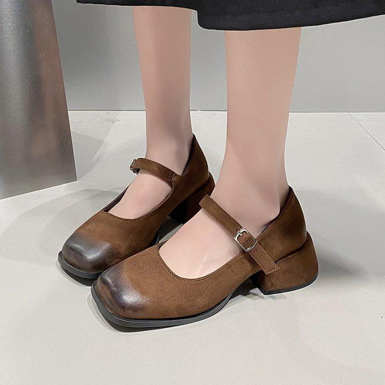 

[youshilai] French retro high heels square head single shoes 2025 spring temperament evening Mary Jane shoes 40