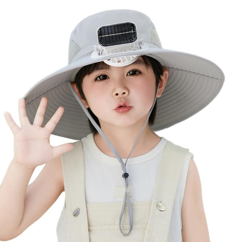 Quick Drying Hat for Kids with Cooling Fan Solar Powered Fisherman Hat Breathable Sunproof Caps for Outdoor Activity