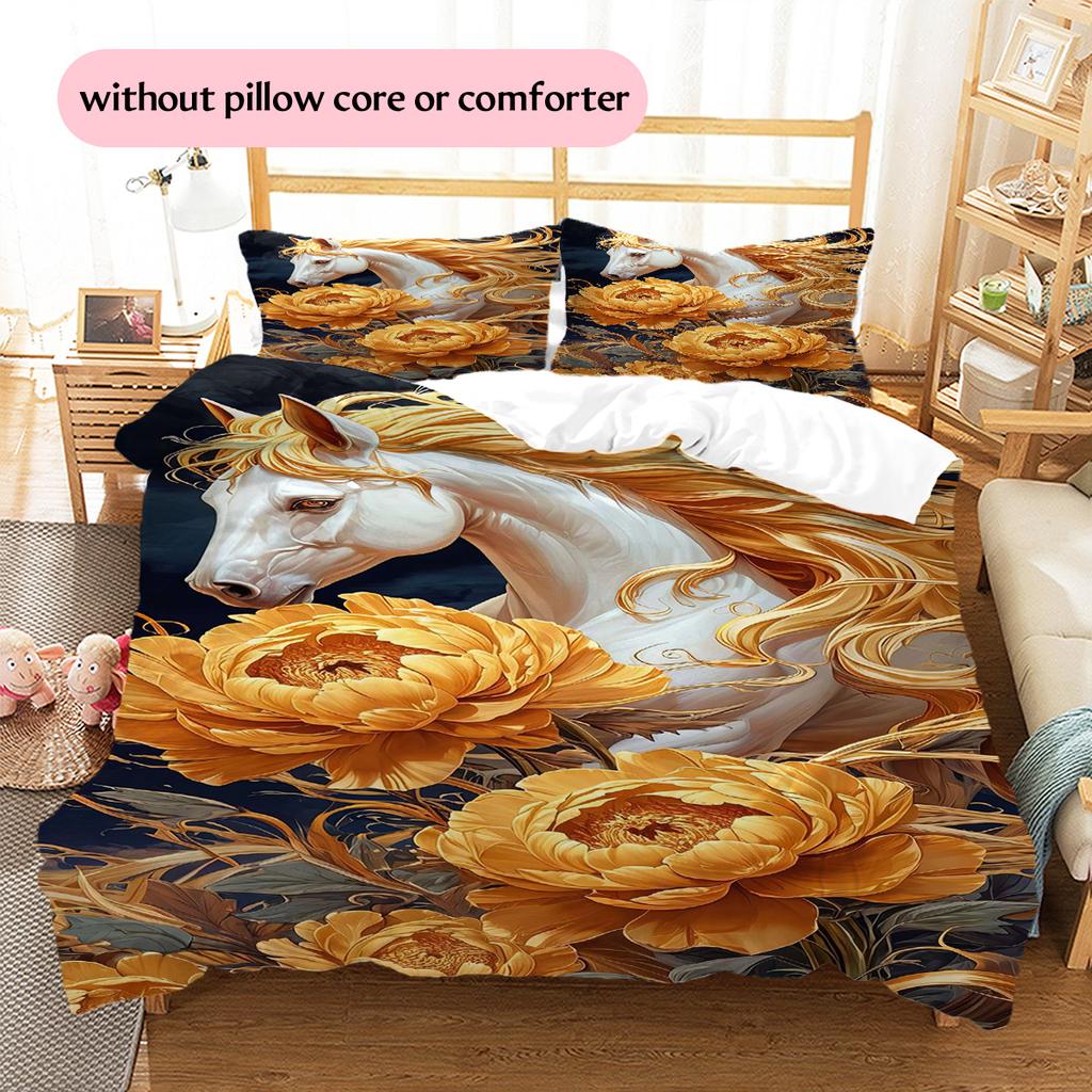1PC Horse Bedding Quilt Set Quilt Cover Pillowcase Home Decoration Birthday Gift (1 * Duvet Cover + 15 * Pillowcase, Without Core)