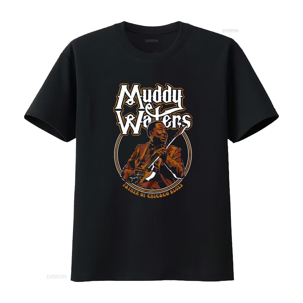 Muddy Waters Father Of Chicago Blues Print Mens T Shirt Rock Music Fan  vintage Washed Top For Everyday Wear Stretched Stylish