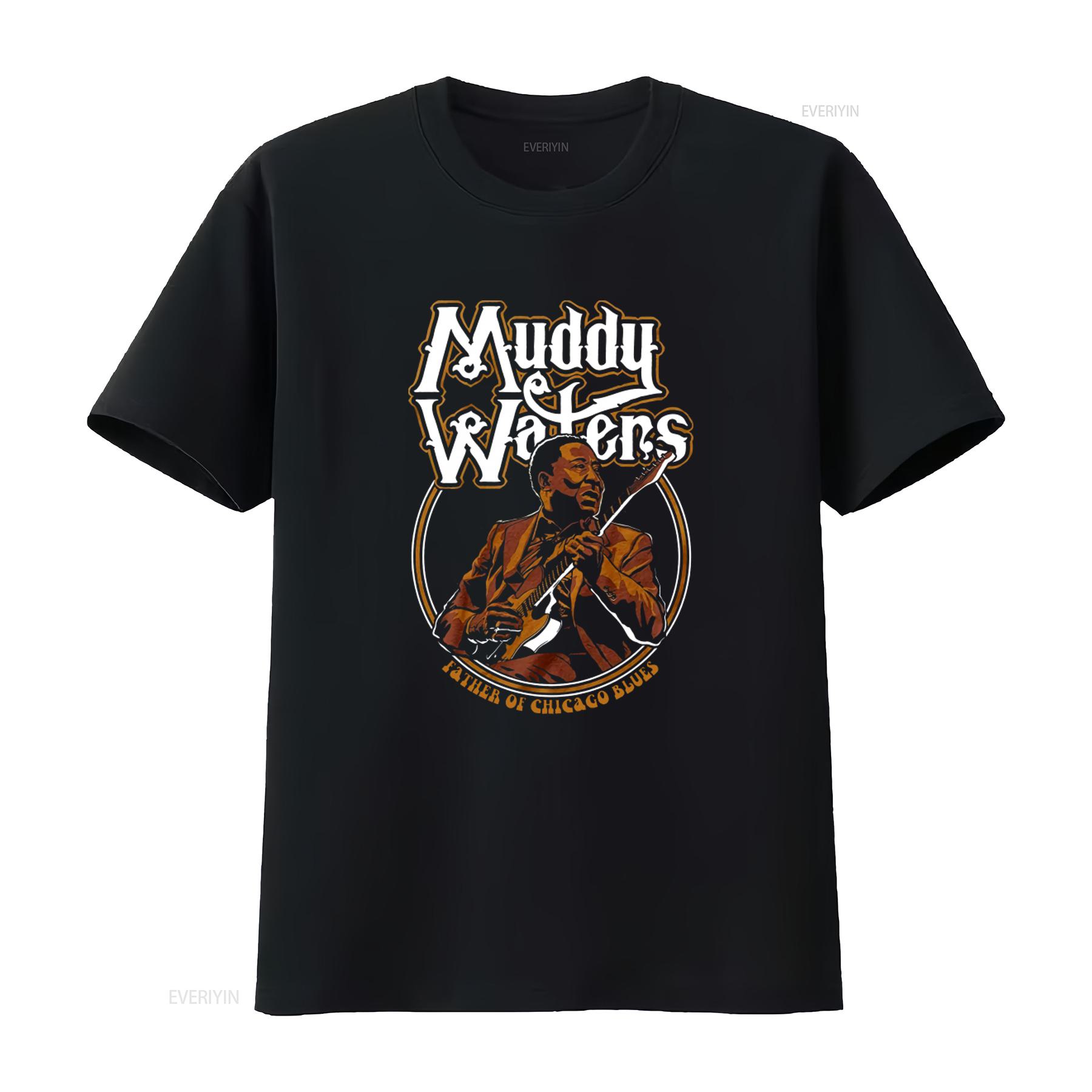 

Muddy Waters Father Of Chicago Blues Print Mens T Shirt Rock Music Fan vintage Washed Top For Everyday Wear Stretched Stylish 4XL