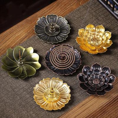 Alloy Incense Burner Stick Holder Plate Buddhism Lotus Censer Bronze Nasturtium Incense Burner Home Decoration
