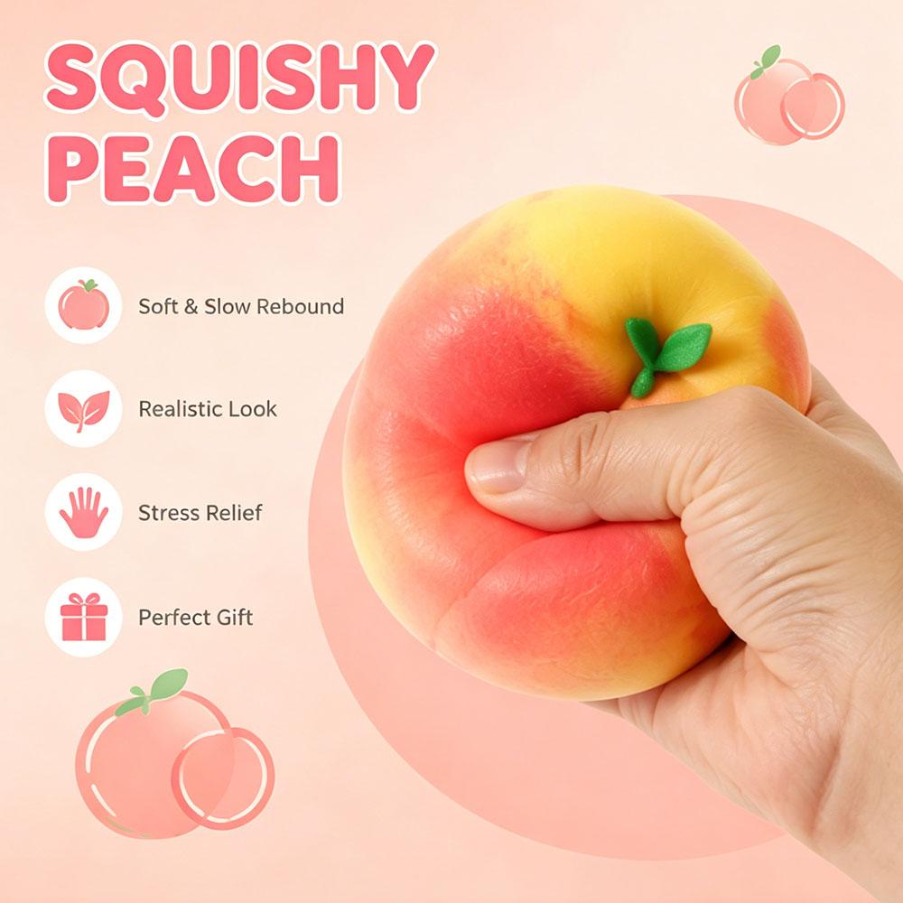 Aesthetic Peach Squishy Fake Fruit Beautiful Color Slow Rising Soft Tactile Squeeze Heavy Duty Kneading Prop Creative Desk Decor